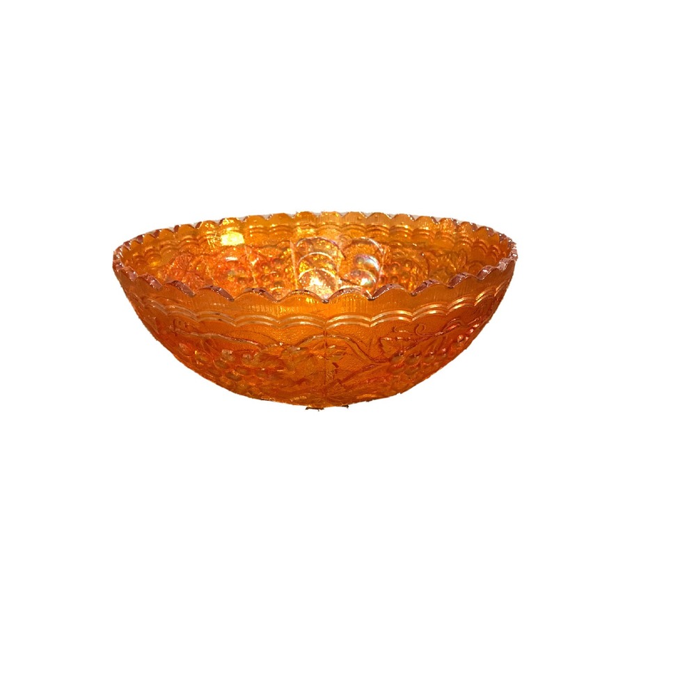 Imperial Glass Antique Orange Carnival Glass Serving Bowl Grapes Scalloped 9"